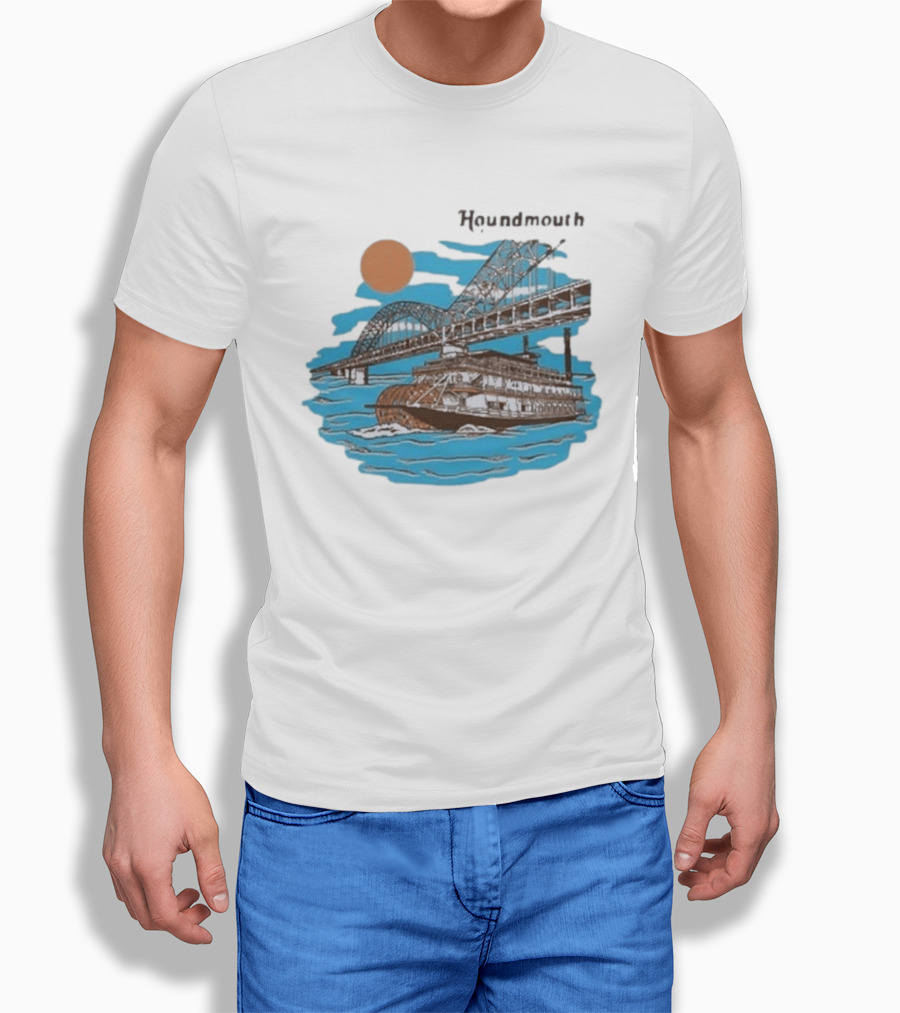 Houndmouth Riverboat Under Bridge With Sun And Waves T-Shirt