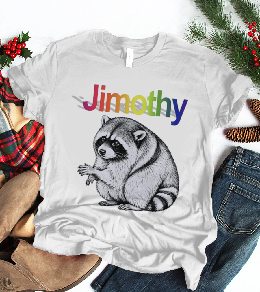 Jimothy Raccoon Rainbow Text With Illustrated Animal T-Shirt
