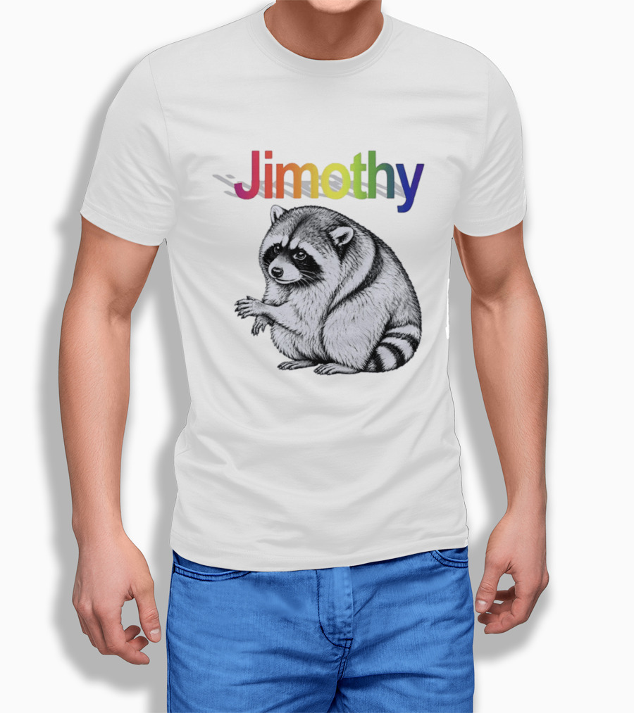 Jimothy Raccoon Rainbow Text With Illustrated Animal T-Shirt