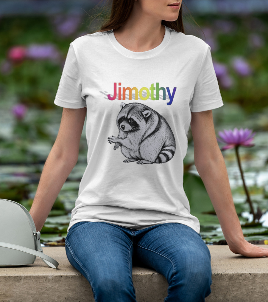 Jimothy Raccoon Rainbow Text With Illustrated Animal T-Shirt