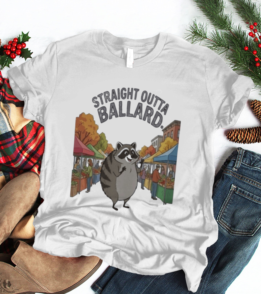 Straight Outta Ballard Raccoon At Farmers Market Scene T-Shirt