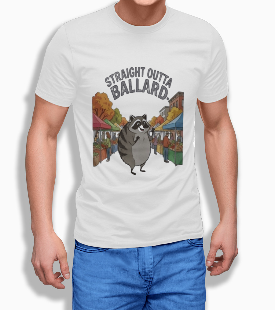Straight Outta Ballard Raccoon At Farmers Market Scene T-Shirt