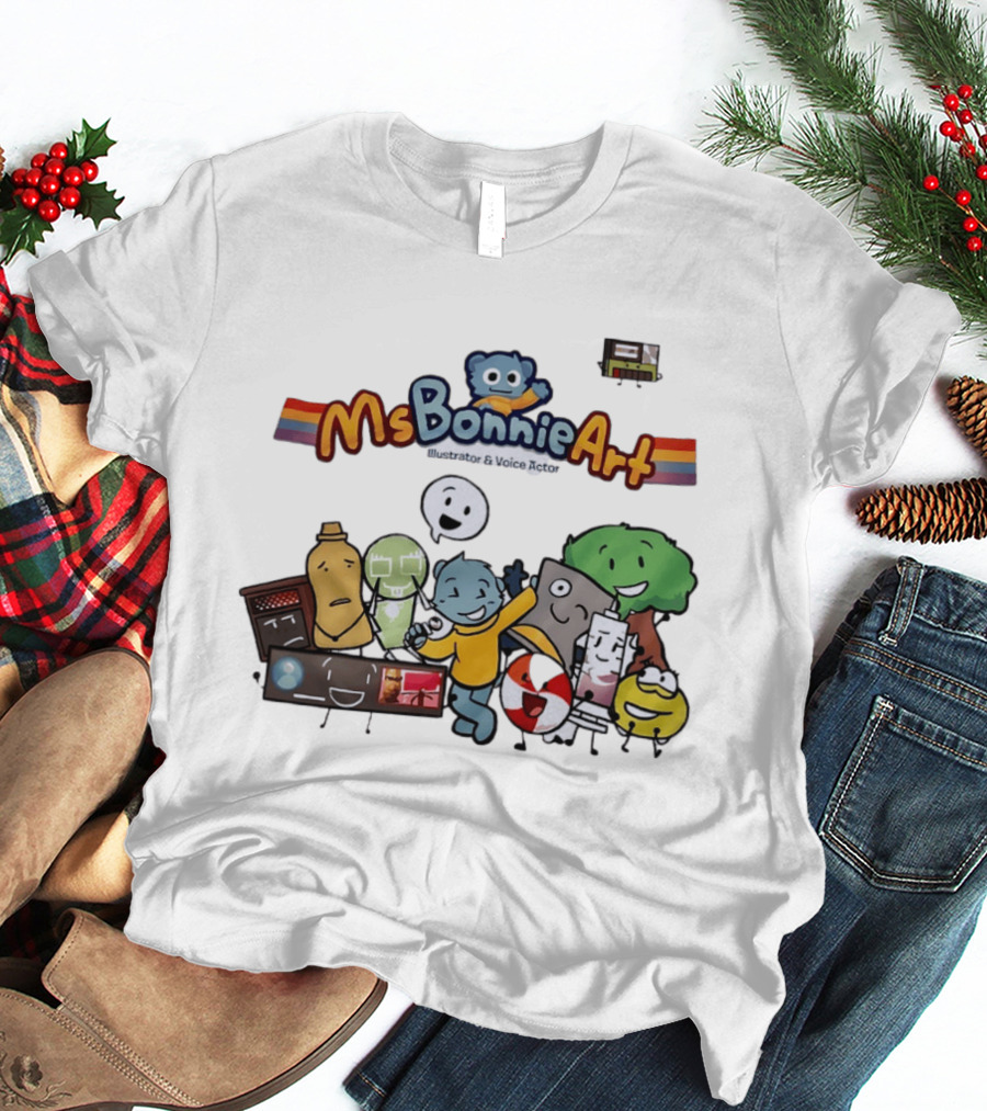 MsBonnieArt Animated Characters And Objects With Bear And Rainbow Accents T-Shirt