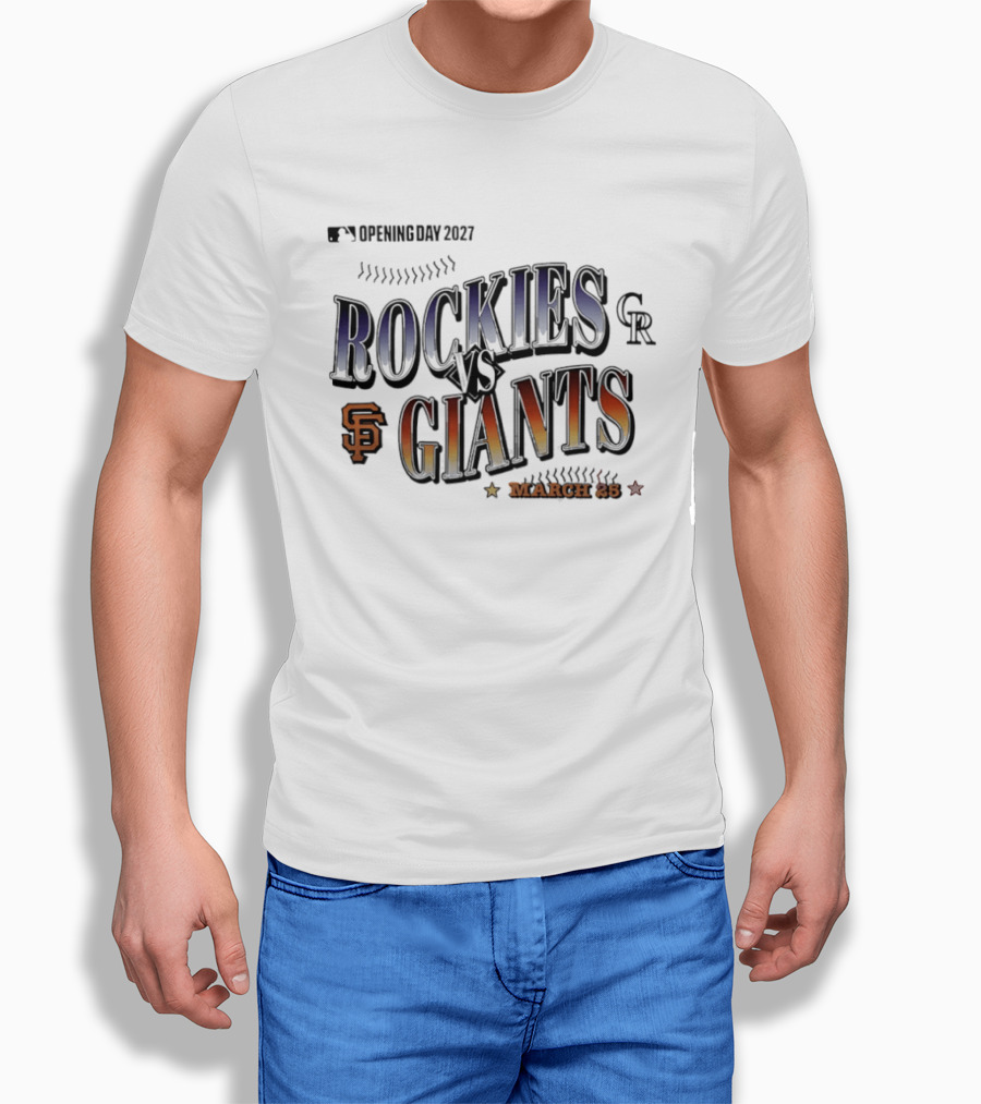 Rockies Vs Giants Opening Day 2027 March 25 Baseball Matchup T-Shirt
