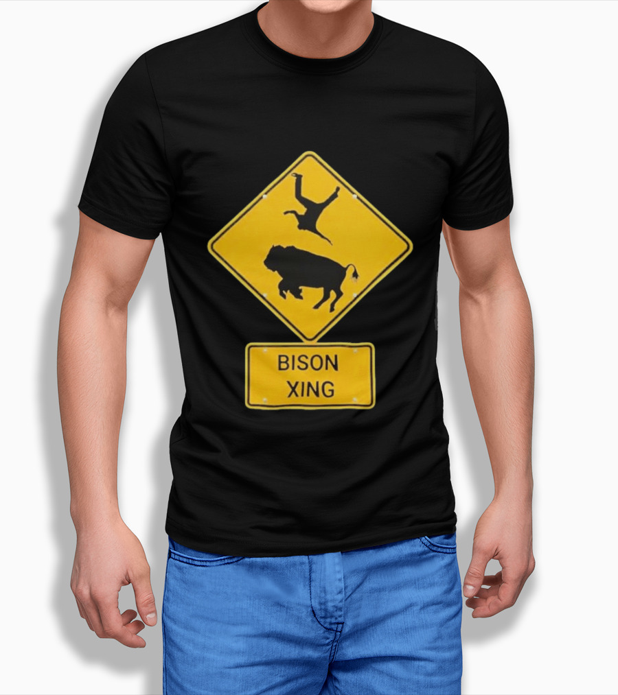Bison Xing Road Sign With Pedestrian Warning T-Shirt