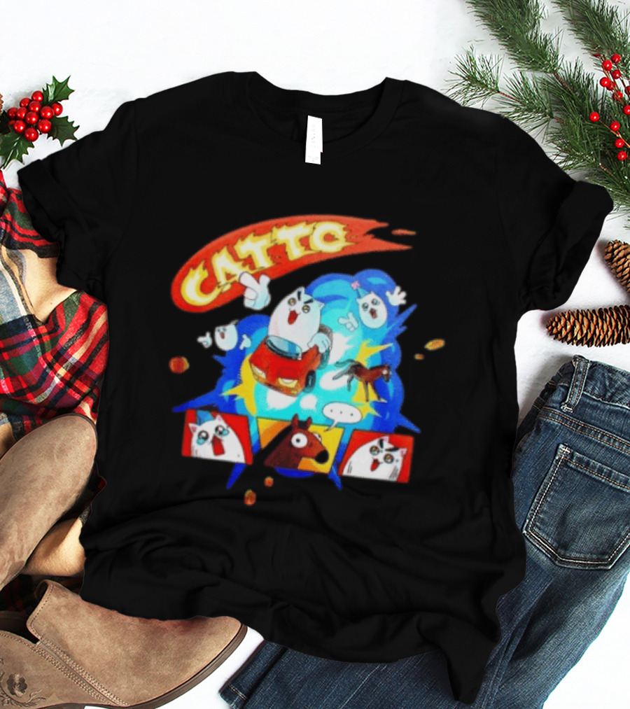 Catto Cartoon Cat Driving A Car With Funny Expressions And Comic Style Panels T-Shirt