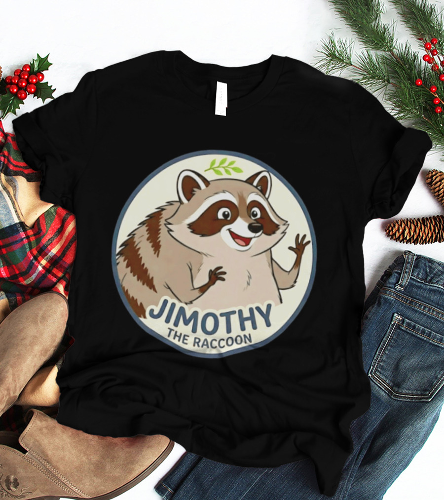 Jimothy The Raccoon Friendly Cartoon Character With Leaf Motif T-Shirt