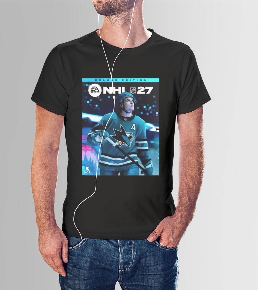 EA Sports NHL 27 Deluxe Edition Macklin Celebrini San Jose Sharks Cover Athlete T-Shirt