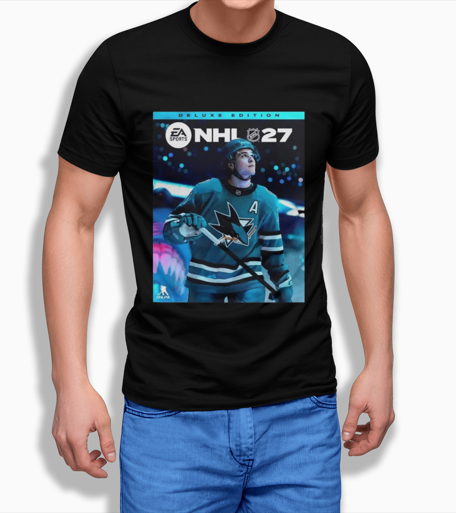 EA Sports NHL 27 Deluxe Edition Macklin Celebrini San Jose Sharks Cover Athlete T-Shirt