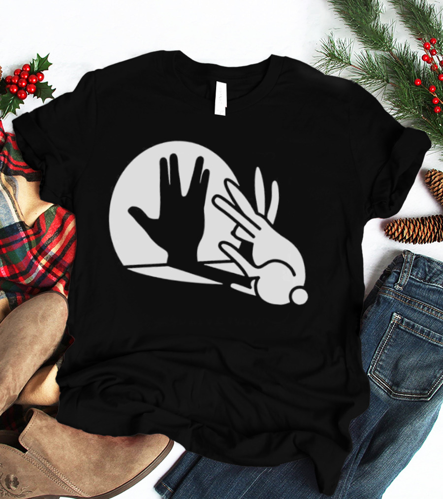 Hand Shadow Bunny Puppet Shadows Playful Gesture T-Shirt