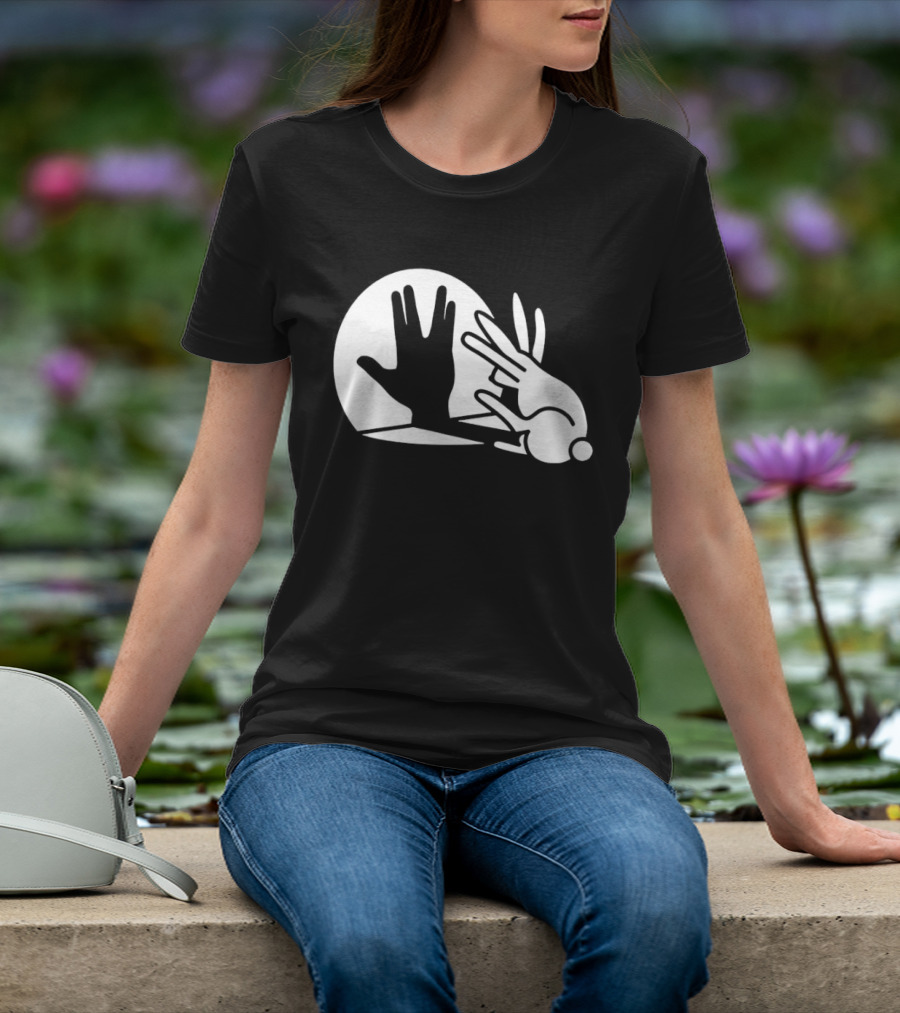 Hand Shadow Bunny Puppet Shadows Playful Gesture T-Shirt