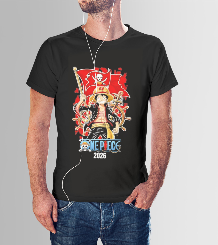 Tampa Bay Buccaneers One Piece Luffy 2026 Pirate Flag Adventure T-Shirt