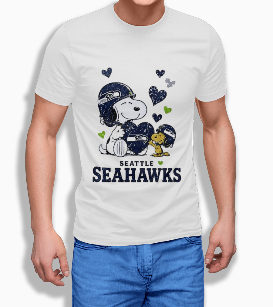 Seattle Seahawks Snoopy Peanuts Love Laughter Hearts T-Shirt