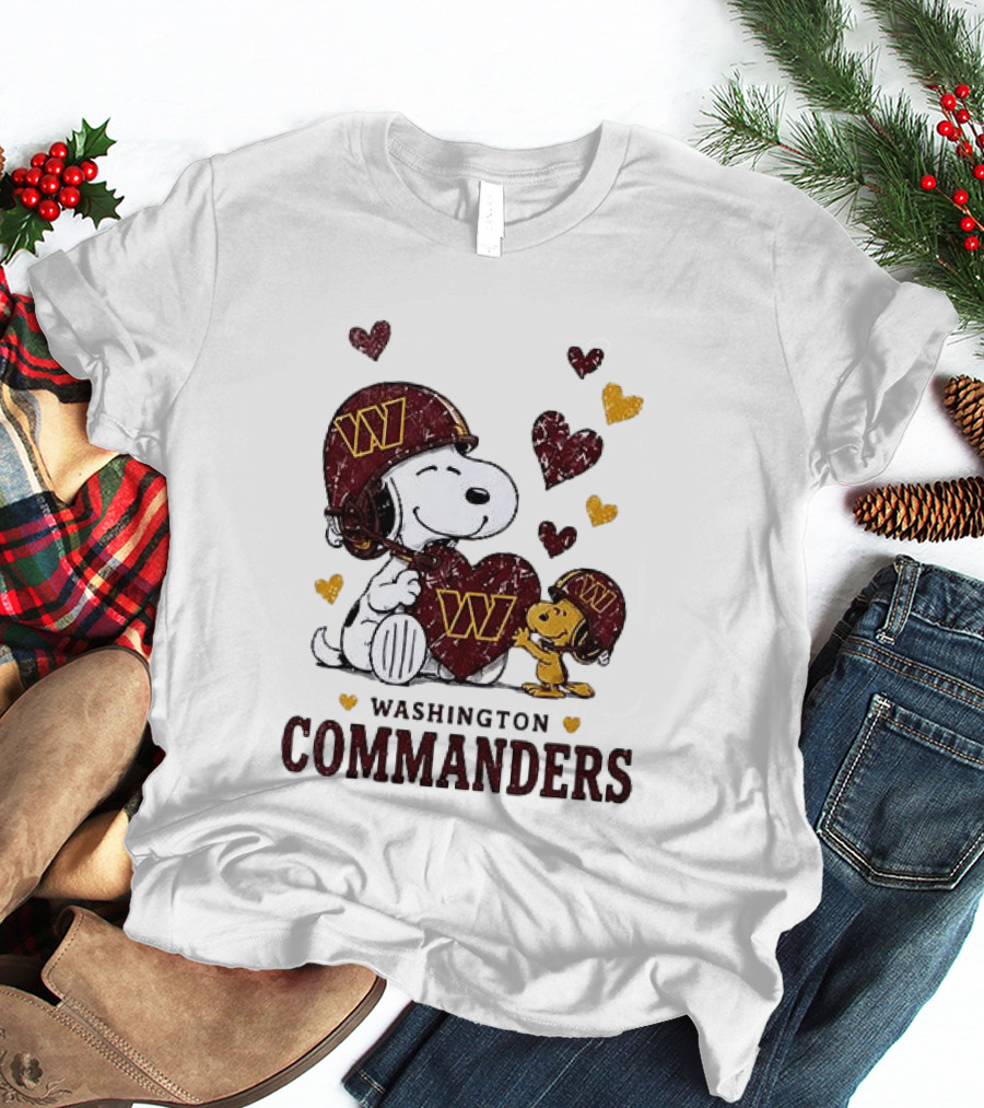 Washington Commanders Peanuts Snoopy Woodstock Love Laughter Hearts T-Shirt