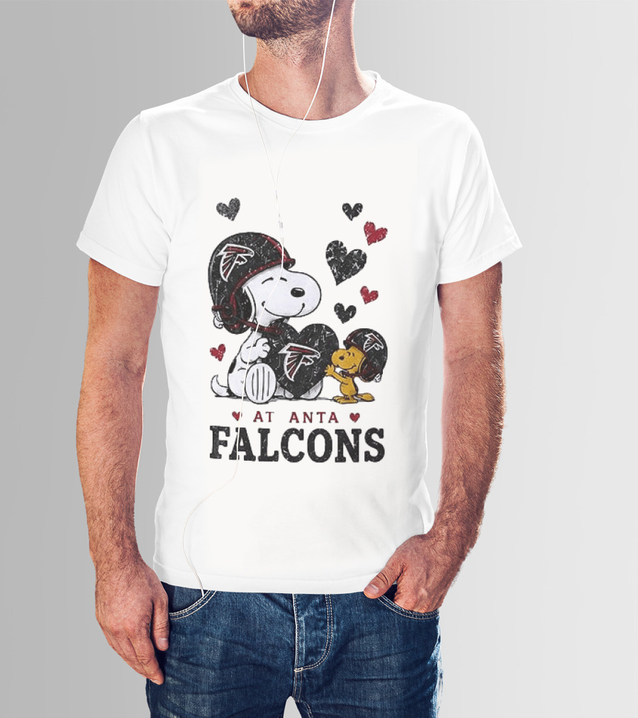 Atlanta Falcons Peanuts Snoopy Woodstock Love Laughter Hearts T-Shirt