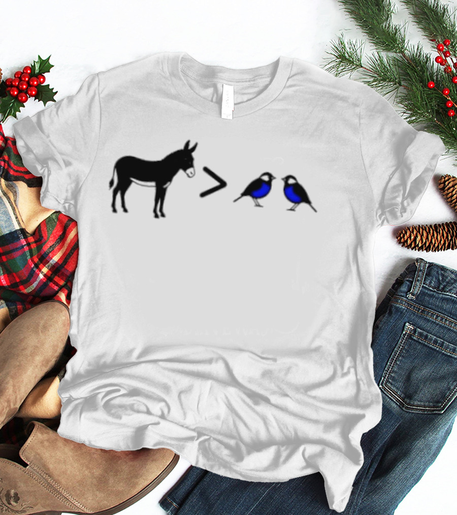 Donkey Greater Than Two Birds Math Fun Equation T-Shirt