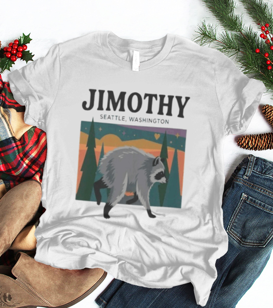 Jimothy Raccoon Seattle Washington Pacific Northwest Forest Scene T-Shirt