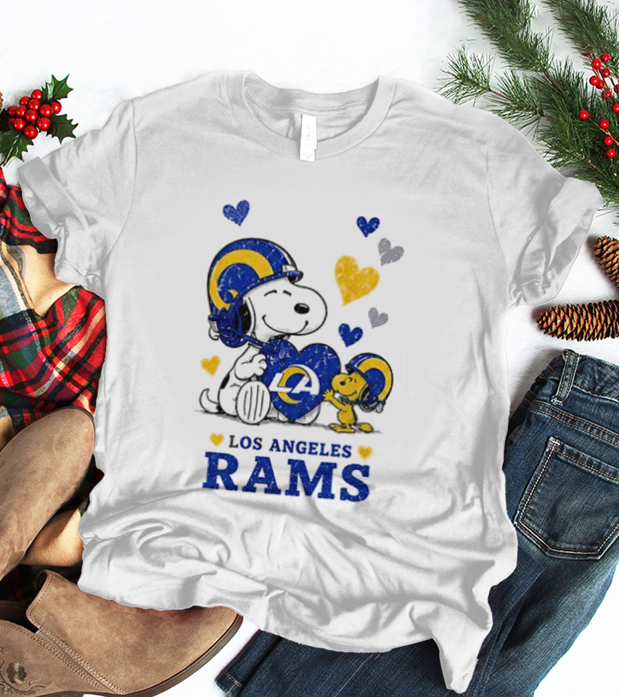 Los Angeles Rams Peanuts Snoopy Love Laughter Hearts T-Shirt