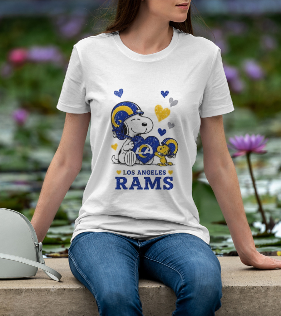Los Angeles Rams Peanuts Snoopy Love Laughter Hearts T-Shirt