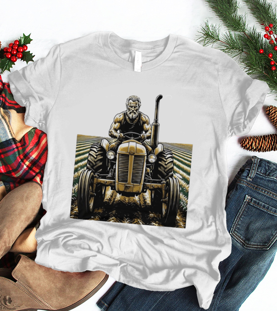 Muscular Farmer Tractor Field T-Shirt