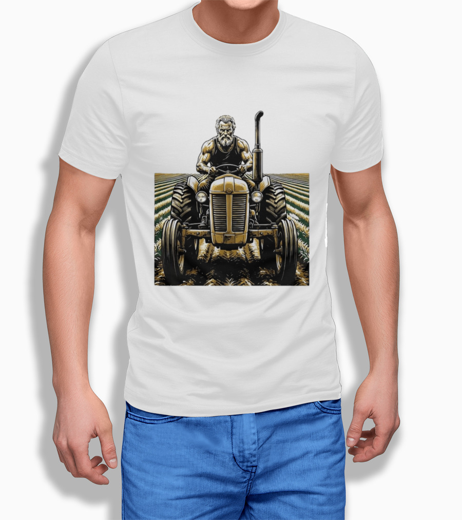 Muscular Farmer Tractor Field T-Shirt