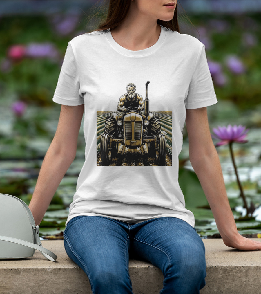 Muscular Farmer Tractor Field T-Shirt