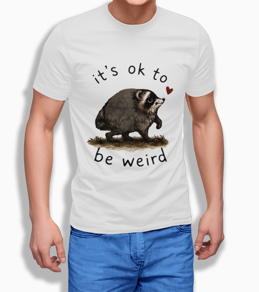 Raccoon It's Ok To Be Weird Cute Heart T-Shirt
