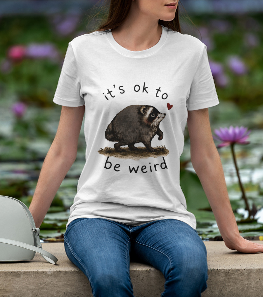 Raccoon It's Ok To Be Weird Cute Heart T-Shirt