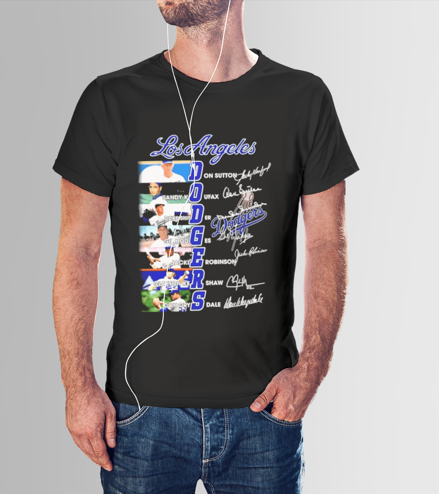 Los Angeles Dodgers Don Sutton Sandy Koufax Duke Snider Gil Hodges Jackie Robinson Clayton Kershaw Don Drysdale Signatures T-Shirt