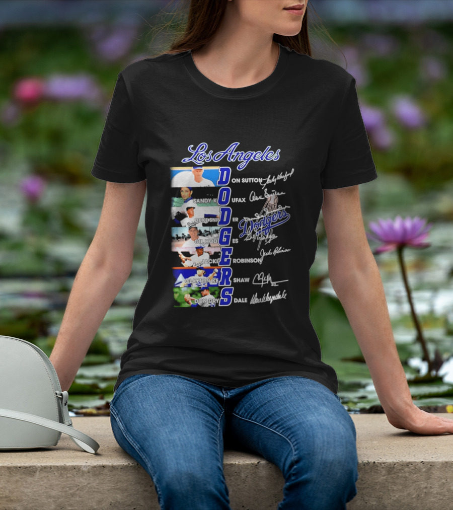 Los Angeles Dodgers Don Sutton Sandy Koufax Duke Snider Gil Hodges Jackie Robinson Clayton Kershaw Don Drysdale Signatures T-Shirt