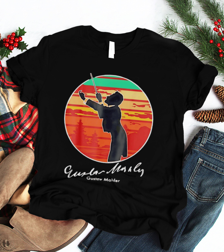 Gustav Mahler Conducting Silhouette With Vibrant Sunset T-Shirt