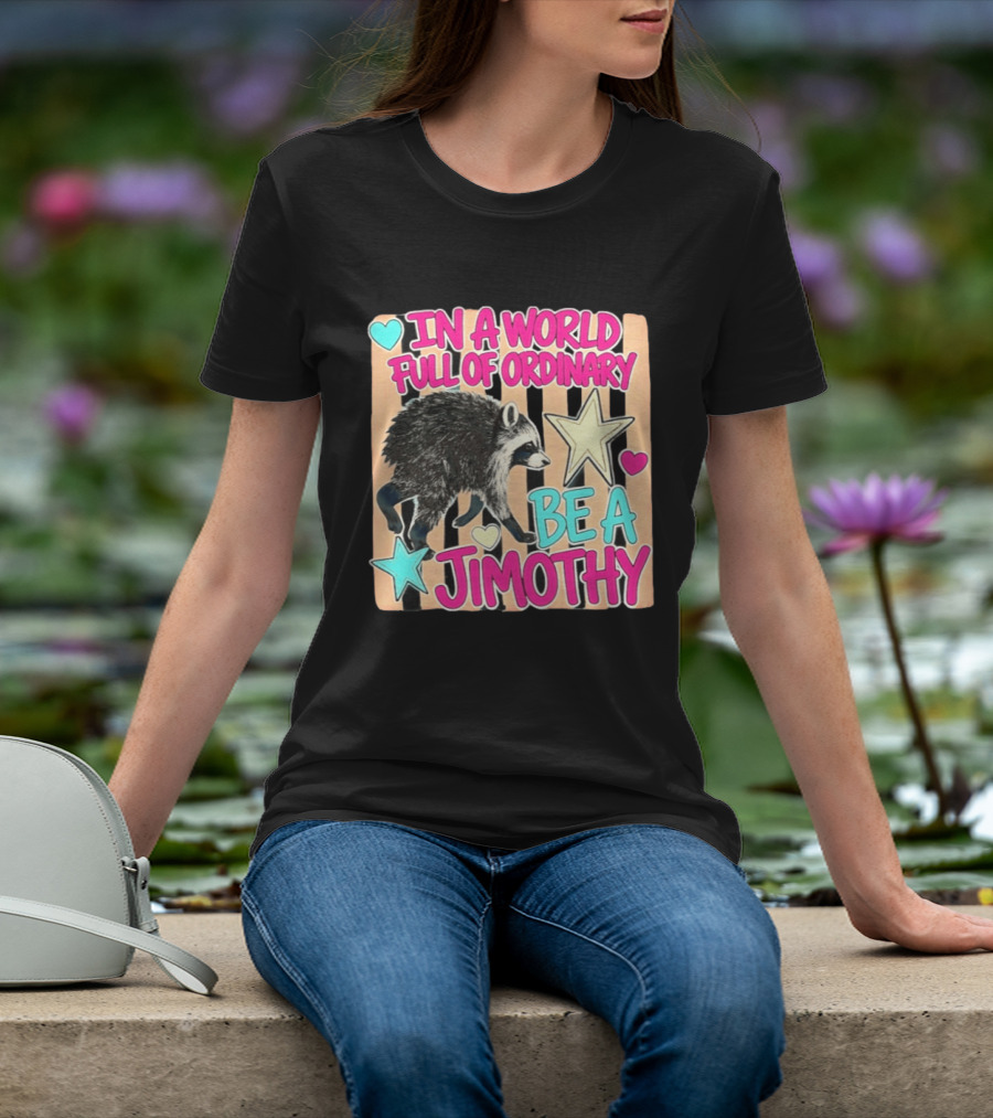 In A World Full Of Ordinary Be A Jimothy Raccoon With Stars And Hearts T-Shirt