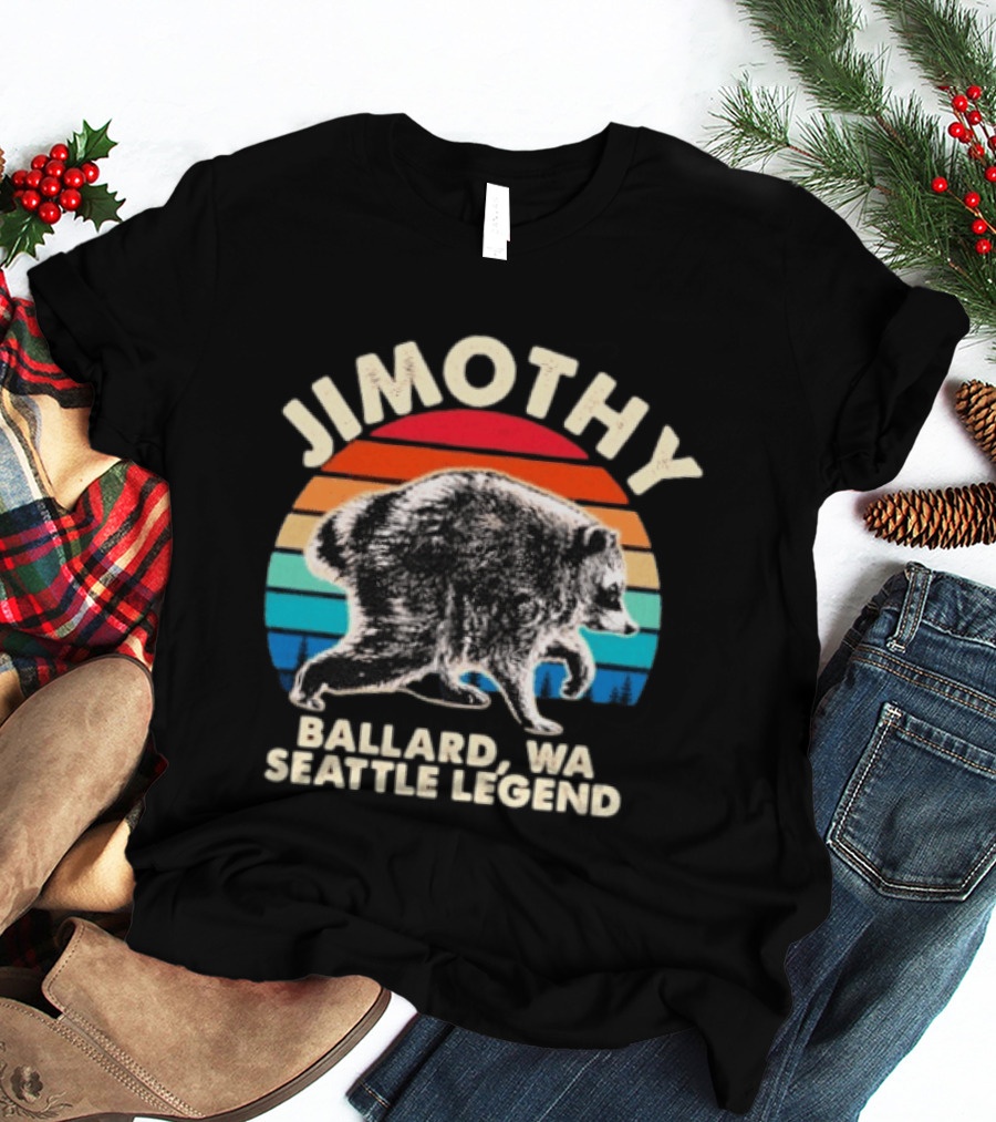 Jimothy Raccoon Ballard WA Seattle Legend Retro Vintage Sunset T-Shirt