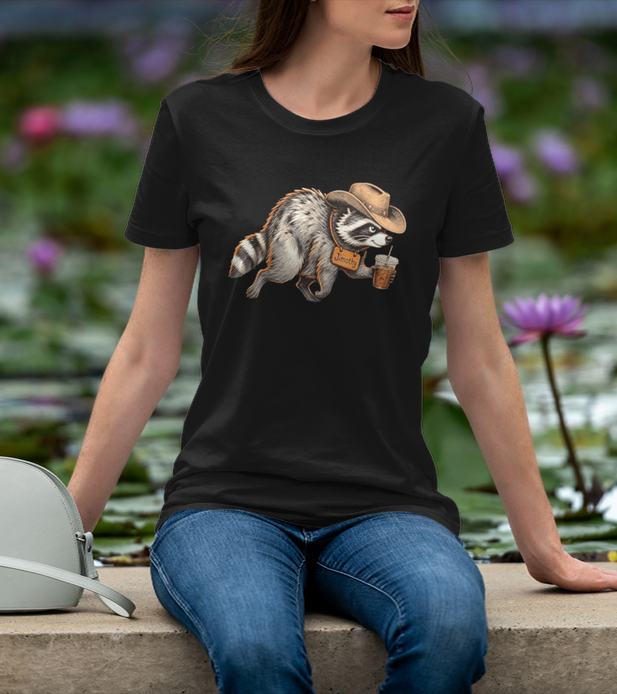 Jimothy Raccoon Cowboy With Iced Coffee T-Shirt