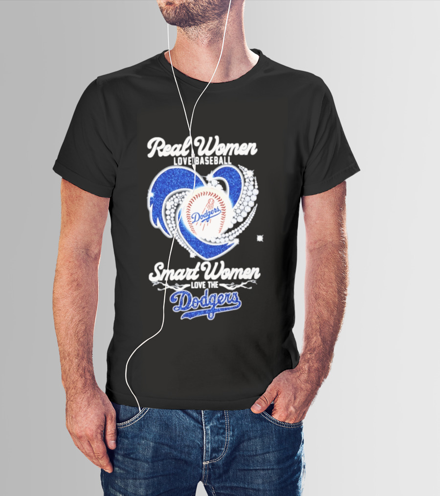 Real Women Love Baseball Smart Women Love The Dodgers Baseball Heart T-Shirt