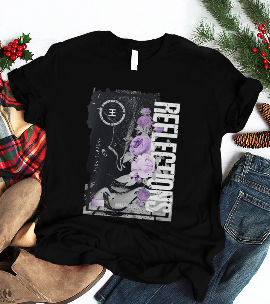 Reflections Peroxide Floral Typography With Purple Roses And Abstract Black And White T-Shirt