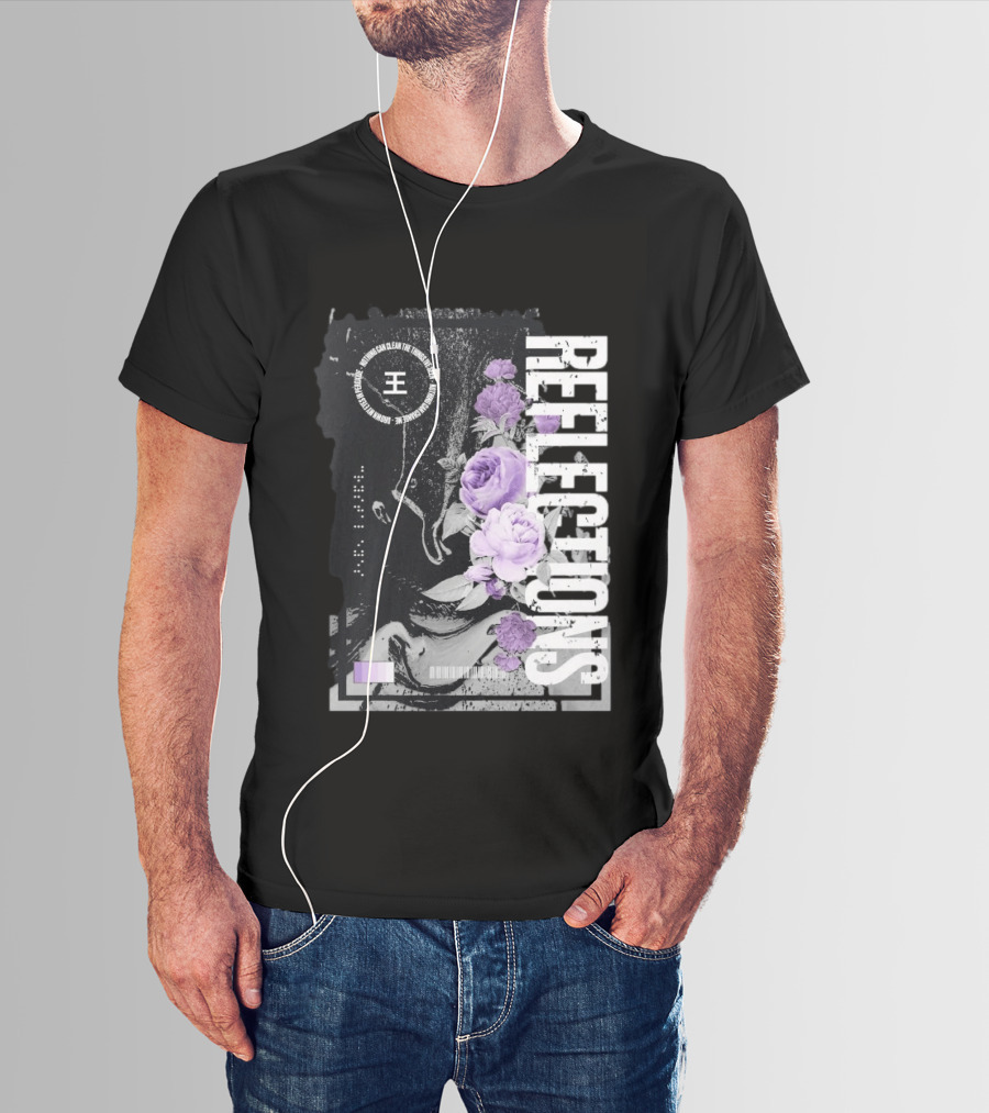 Reflections Peroxide Floral Typography With Purple Roses And Abstract Black And White T-Shirt