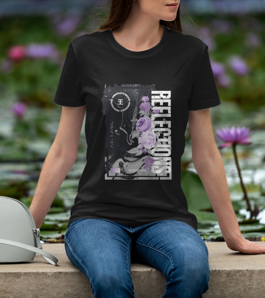 Reflections Peroxide Floral Typography With Purple Roses And Abstract Black And White T-Shirt