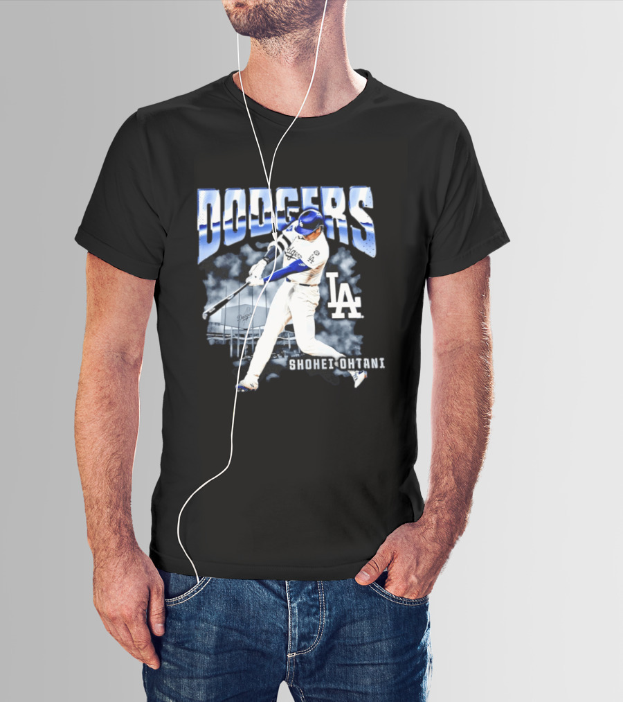 Shohei Ohtani Los Angeles Dodgers MLB Baseball Star Hitter Action Dodgers Stadium T-Shirt