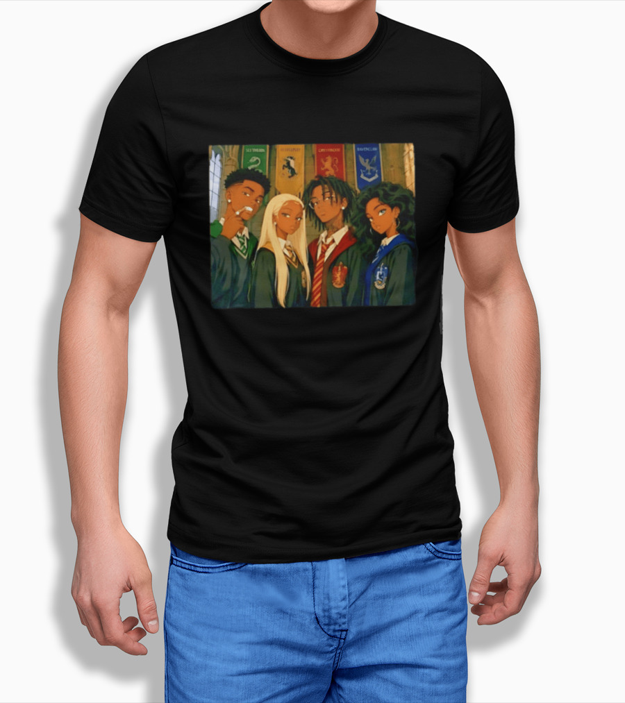 Slytherin Hufflepuff Gryffindor Ravenclaw Hogwarts Students Anime Characters T-Shirt