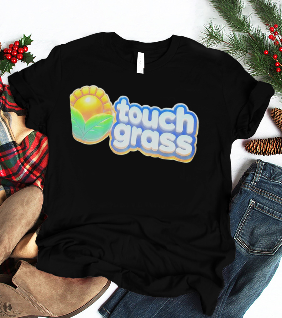 Touch Grass Plants Vs Zombies Sunflower Gaming Meme T-Shirt
