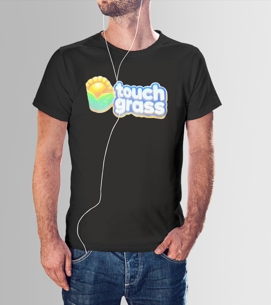 Touch Grass Plants Vs Zombies Sunflower Gaming Meme T-Shirt