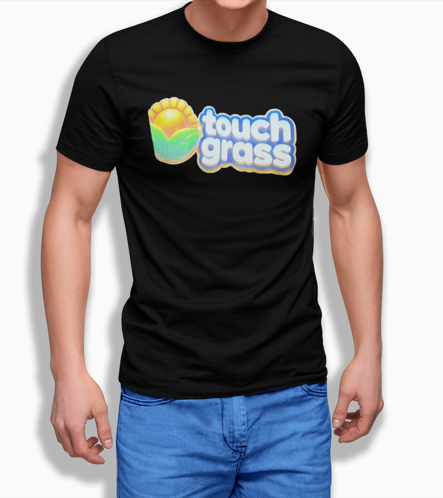 Touch Grass Plants Vs Zombies Sunflower Gaming Meme T-Shirt