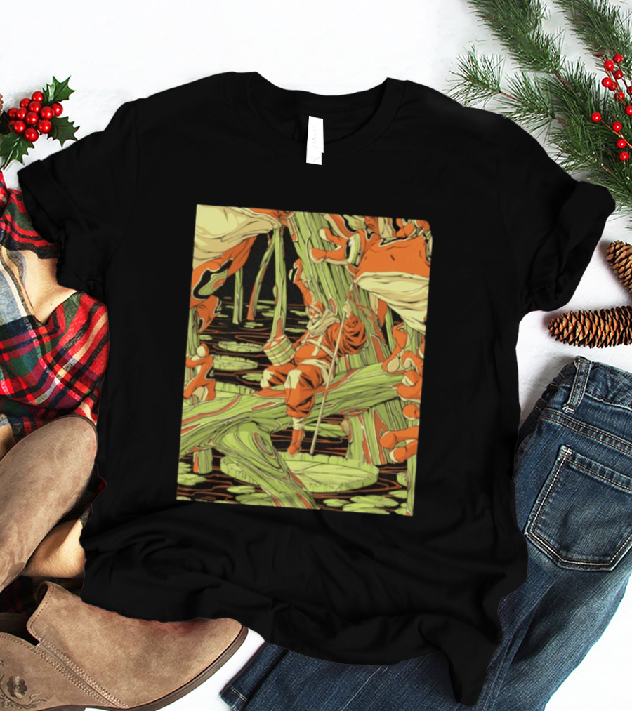 Swamp Explorer With Giant Frogs Wilderness Adventure T-Shirt