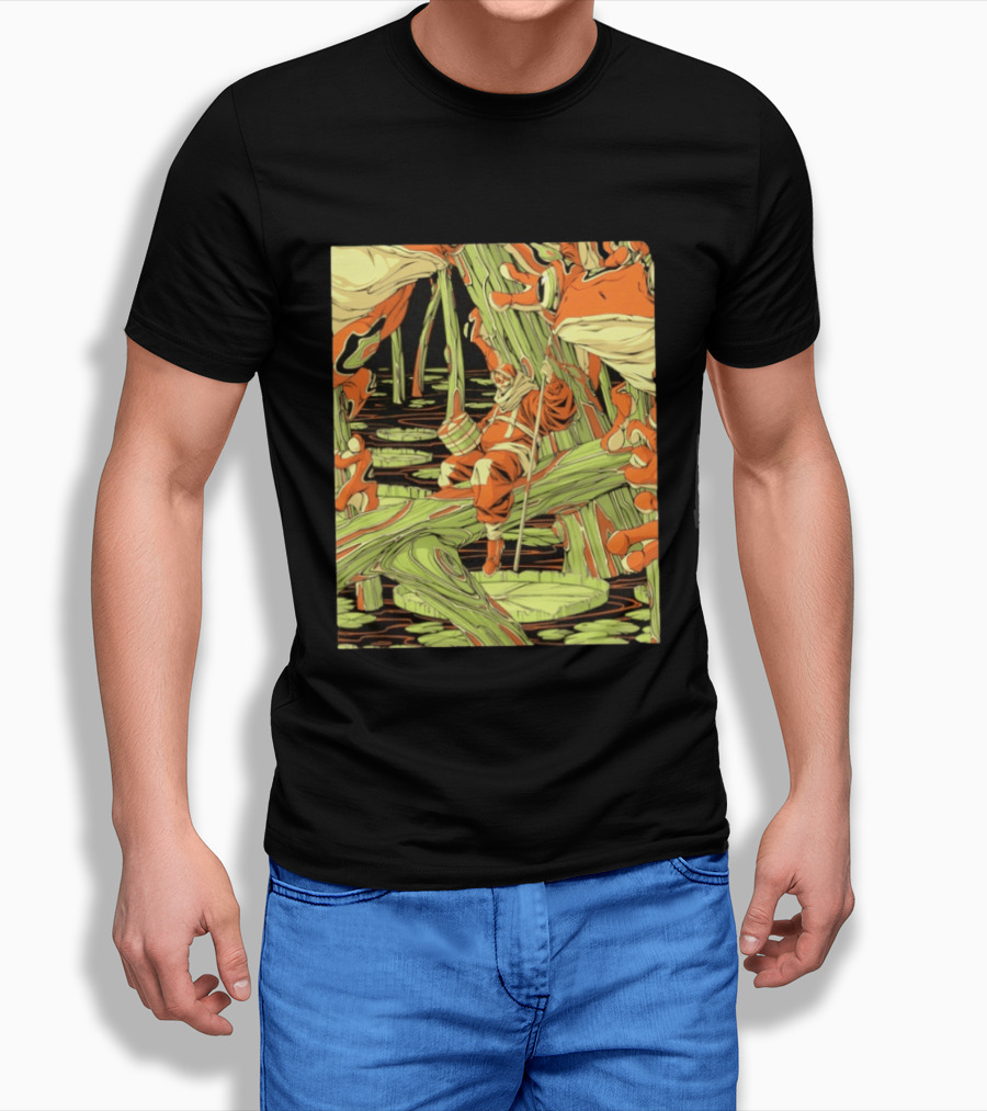 Swamp Explorer With Giant Frogs Wilderness Adventure T-Shirt