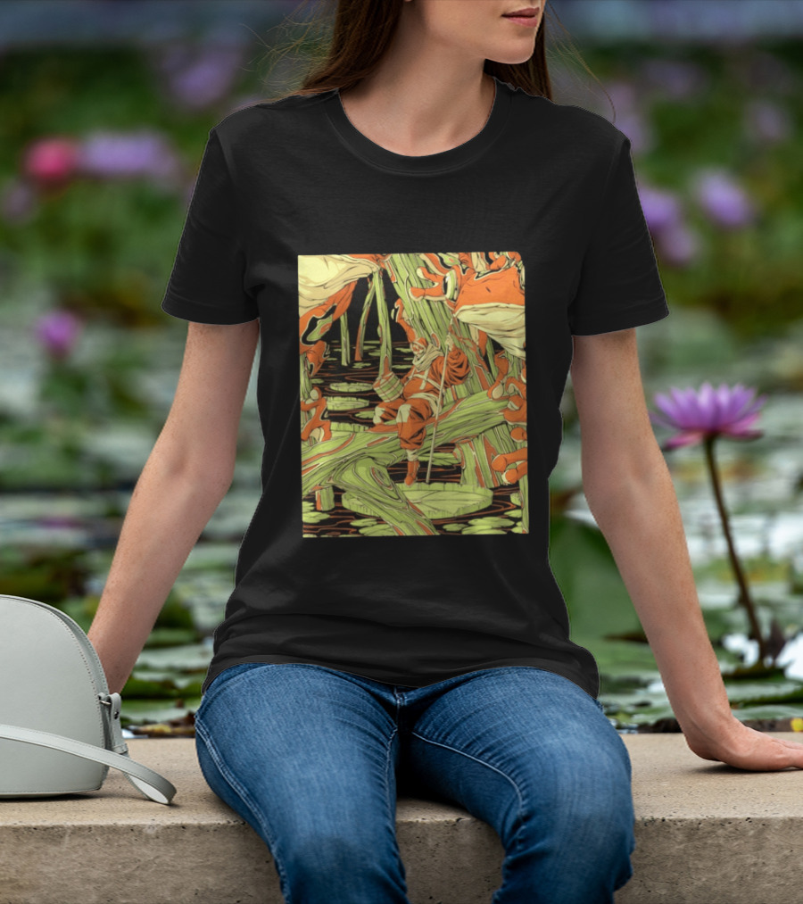 Swamp Explorer With Giant Frogs Wilderness Adventure T-Shirt