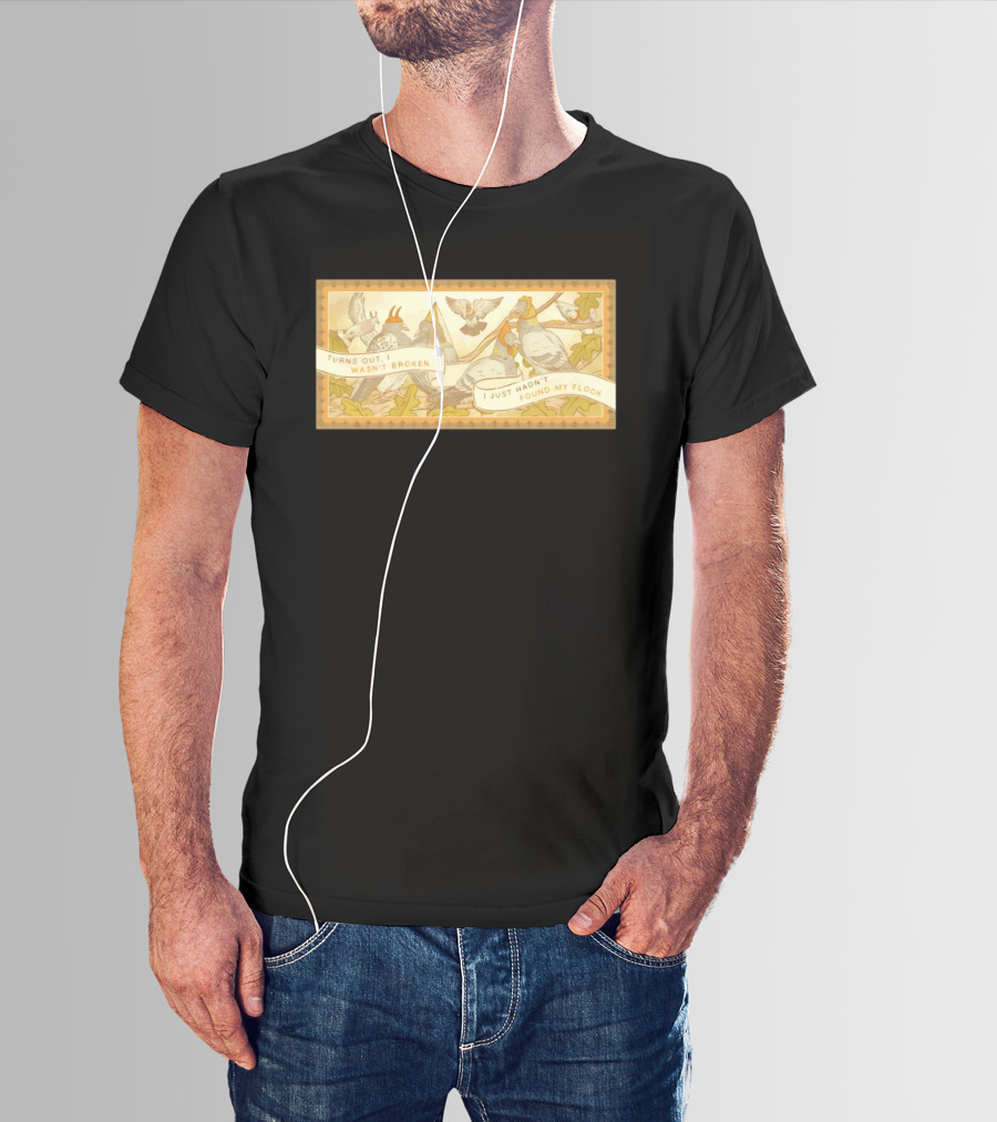 Turns Out I Wasn't Broken I Just Hadn't Found My Flock Pigeon Funny Vintage Style Banner With Autumn Leaves T-Shirt