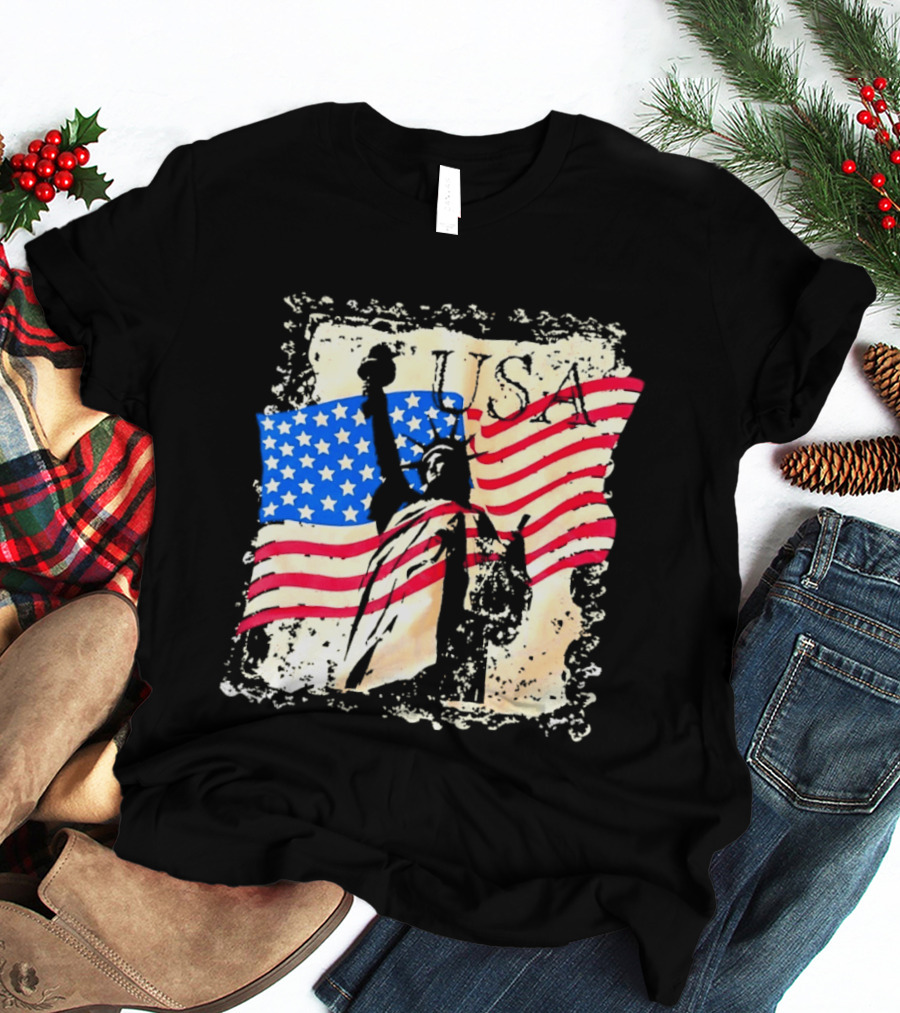 USA Statue Of Liberty American Flag T-Shirt