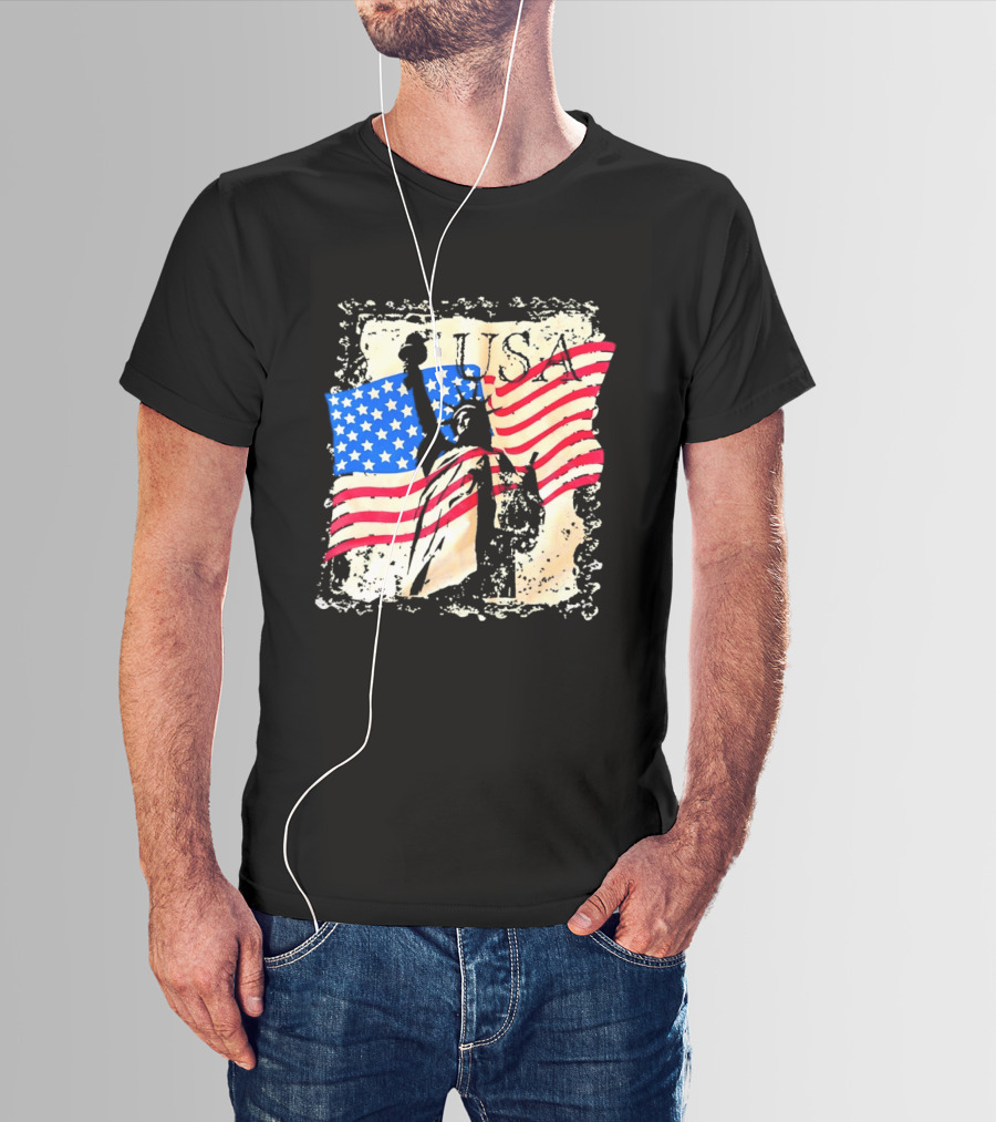 USA Statue Of Liberty American Flag T-Shirt