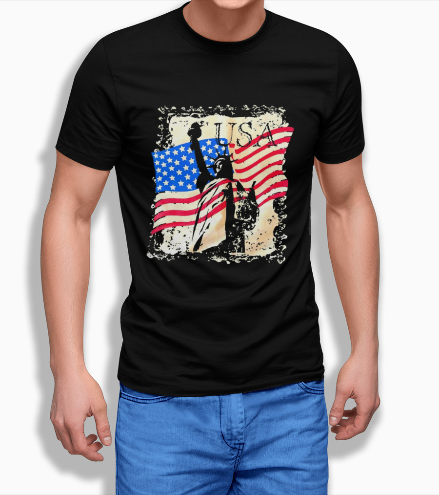 USA Statue Of Liberty American Flag T-Shirt